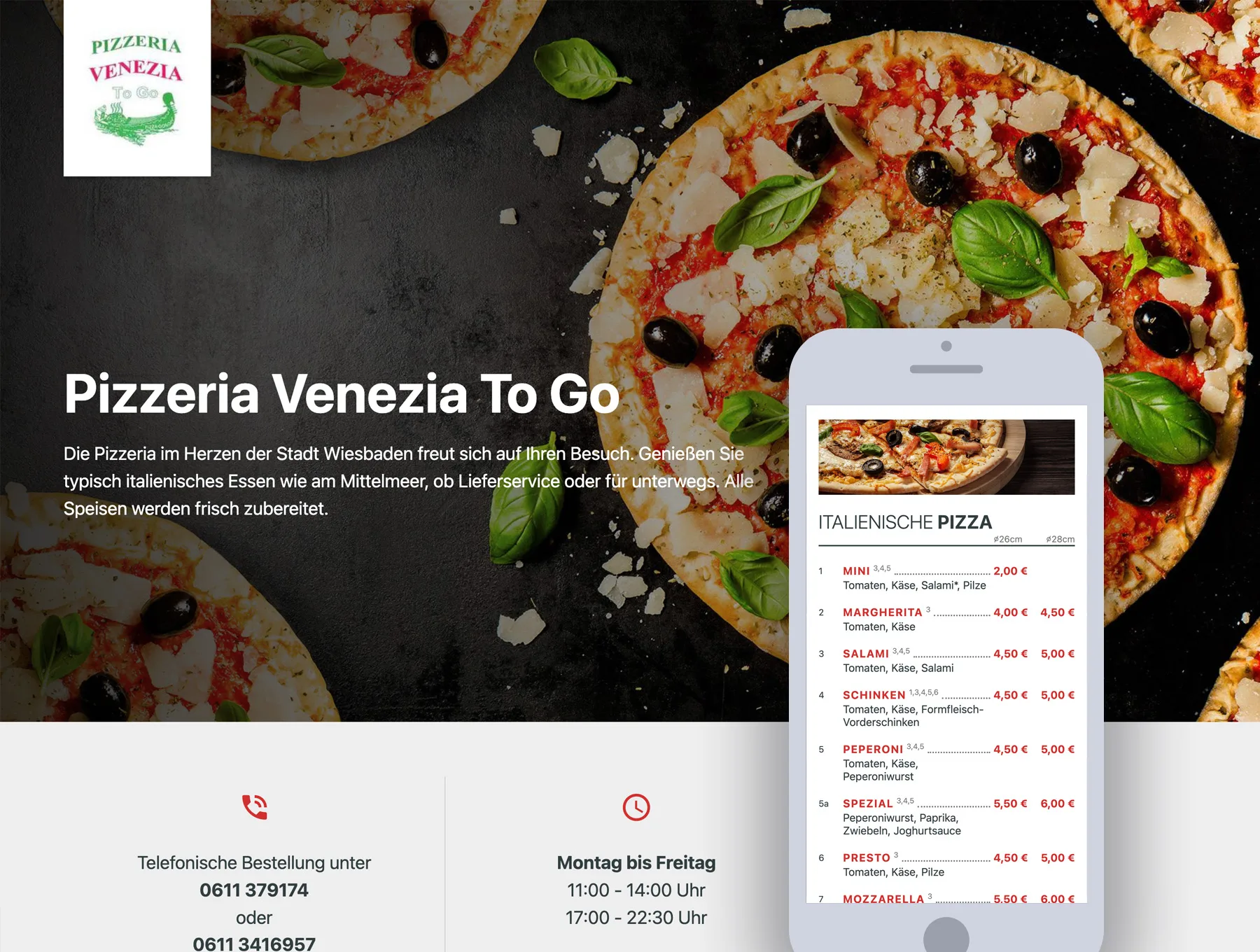 Webdesign für Pizzeria Venezia Wiesbaden