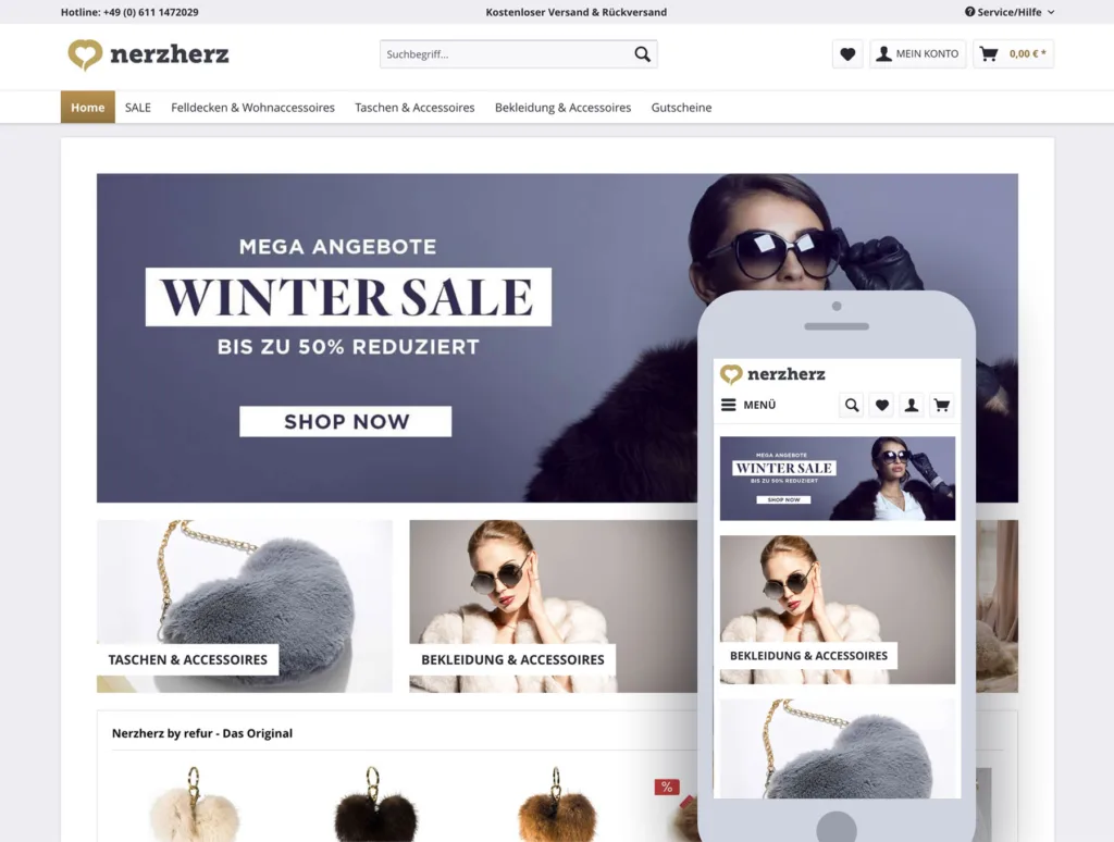 Nerzherz Onlineshop mit Shopware und JTL Warenwirtschaft Anbindung